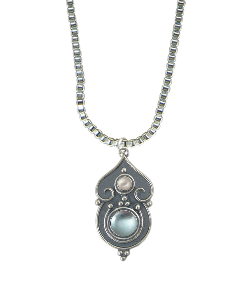 Sterling Silver Necklace Blue Topaz And Cultured Freshwater Pearl